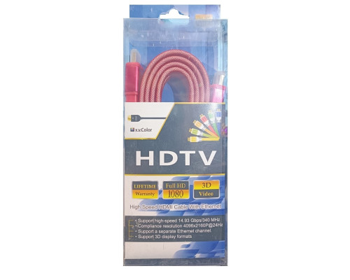 Кабель HDMI 3м плоский (червоний, жовтий, зелений, синій)