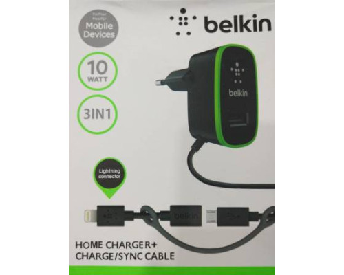 Зарядка Belkin 220v квадрат 1 USB + шнур Iph/Sam