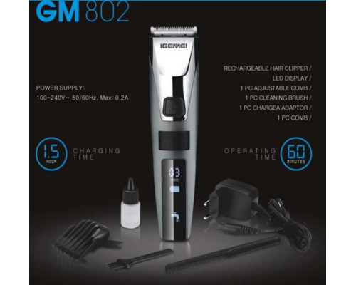Машинка для стрижки Gemei GM 802 LED дисплей