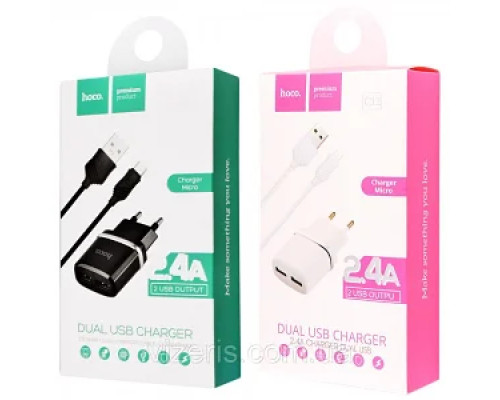 Зарядний пристрій 220V HOCO C12+кабель MicroUSB-USB