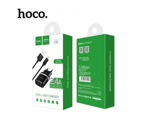 Зарядний пристрій 220V HOCO C12+кабель Iph-USB