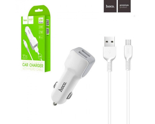 Зарядний пристрій 12V HOCO Z23+кабель MicroUSB-USB