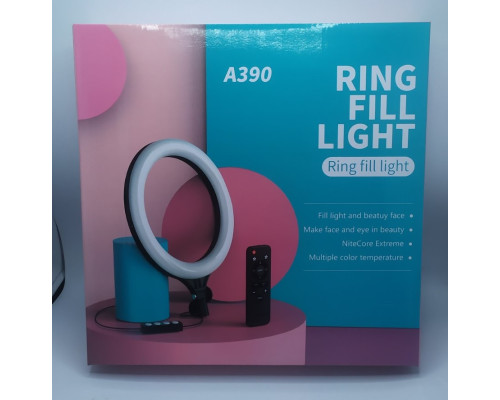Кільцева LED лампа A390 (1 крепл.тел.) (пульт) (упр.на дроті) (220V) (39см) (301-330)