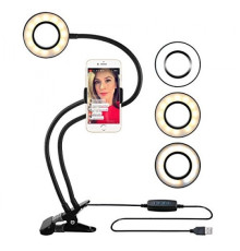 Кільцева LED лампа (ніжка з прищіпкою) (1 крепл.тел.) (USB) (9см)