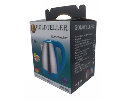 Електричний чайник Goldteller MG-02 BLUE (метал) (220V, 50HZ 1500W, 1.8L)