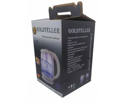 Електричний чайник Goldteller MG-06 WHITE (скло) (220V, 50HZ 1500W, 1.8L)