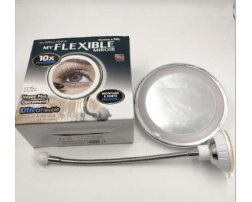Дзеркало з LED підсвічуванням кругле Flexible (присоска, гнучкий тримач, 10Х, 360, 7") (WO-30)