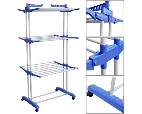 Сушарка для білизни Garment Rack With Wheels 3 яруси (Сірий, синя, рожева) (TW-116)