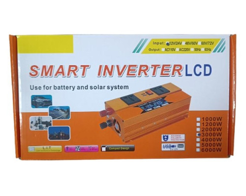 Перетворювач напруги з 12V/24V→220V (3000W) LCD SMART