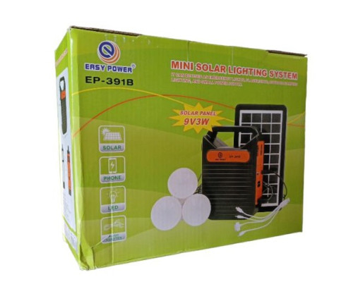 Ліхтар EP-391BT Power Bank-радіо-блютуз-USB із сонячною панеллю 9V 3W+лампочки 3шт