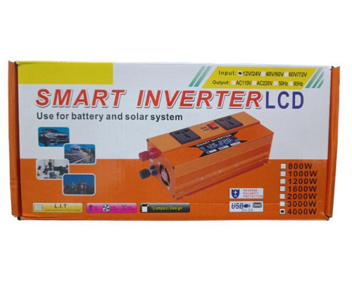 Перетворювач напруги з 12V/24V→220V 4000W LCD SMART 2A