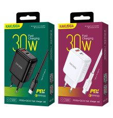 Зарядний пристрій 220V KAKUSIGA KSC-670 (Виходи USB + Type-C) + кабель Type-C-Type-C 30W