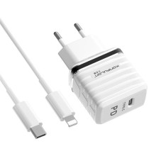 Зарядний пристрій 220V Konfulon C32D+DC13 Type-C-Lightning(Apple)