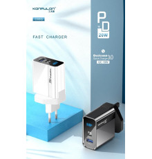 Зарядний пристрій 220V Konfulon C65Q 18W Дисплей Виходи: USB та Type-C