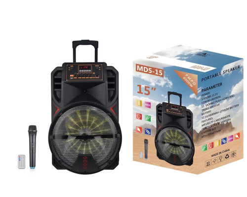 Акустична система MD5-15 (15"x1) (40W) (Бездротовий мікрофон) (3000mAh) (Пульт)