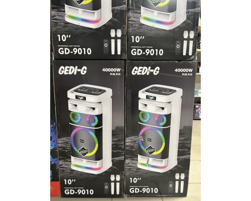 Потужна акустична система Gedi-G GD-9010, 2 бездротові мікрофони (білий колір)